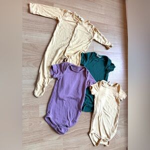 Kyte Baby bamboo bodysuits and snap footie sizes 3-6 and 6-12m